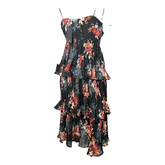Lulus | Tier to Stay Black Floral Print Tiered Tie-Strap Midi Dress size M New - Picture 13 of 16